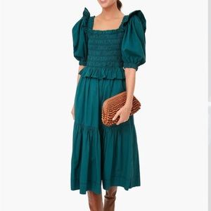 Sea New York Forest Sybil Solid Cotton Puff Sleeve Smocked Dress